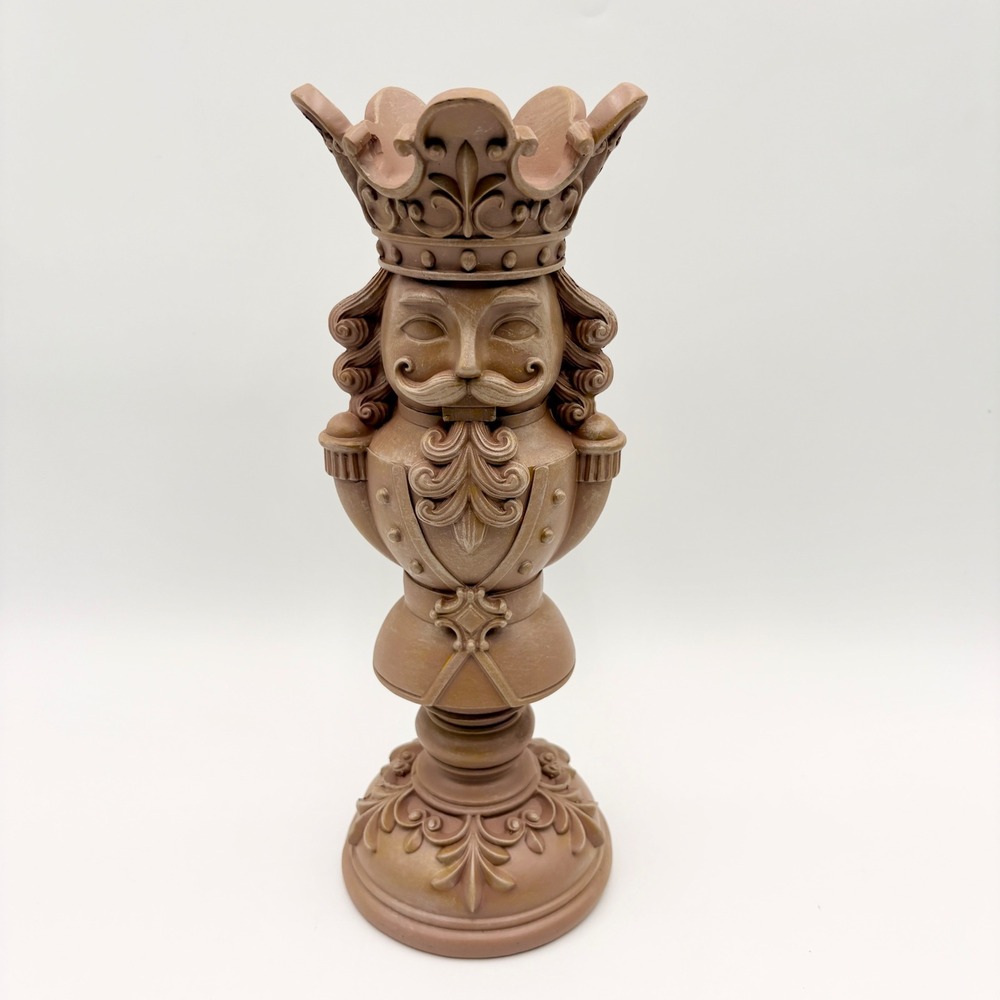 Holiday Time Nutcracker King Pillar Candle Holder Brown Resin Christmas Decor